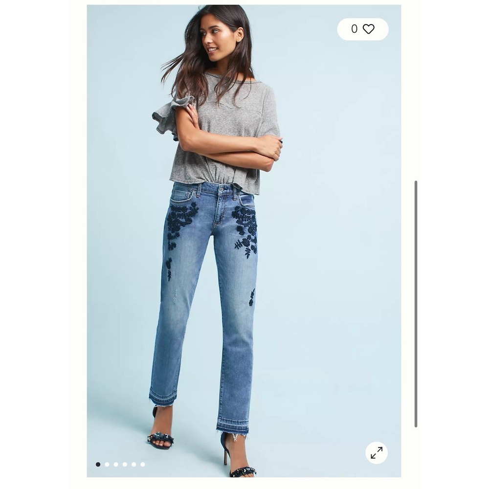Anthropologie Pilcro Mid-Rise Embroidered Slim Boyfriend Jeans 28 Cottagecore